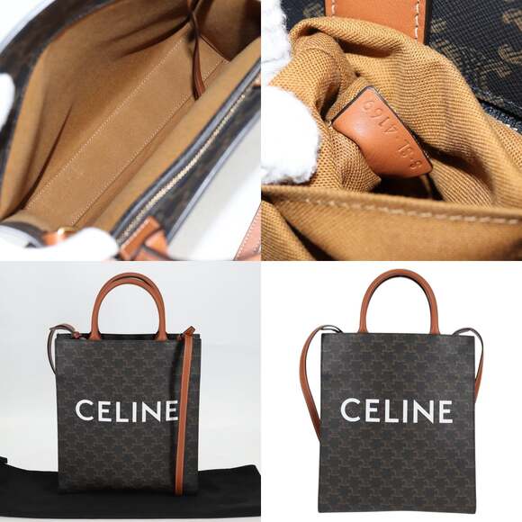 CELINE Triomphe Vertical Cabas Tote Bag Pvc Leather Black Gold - Picture 10 of 13